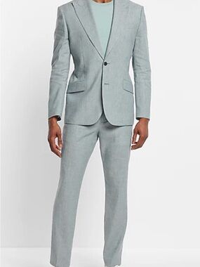Express Extra Slim Light Blue Wool Blend Two Piece Suit